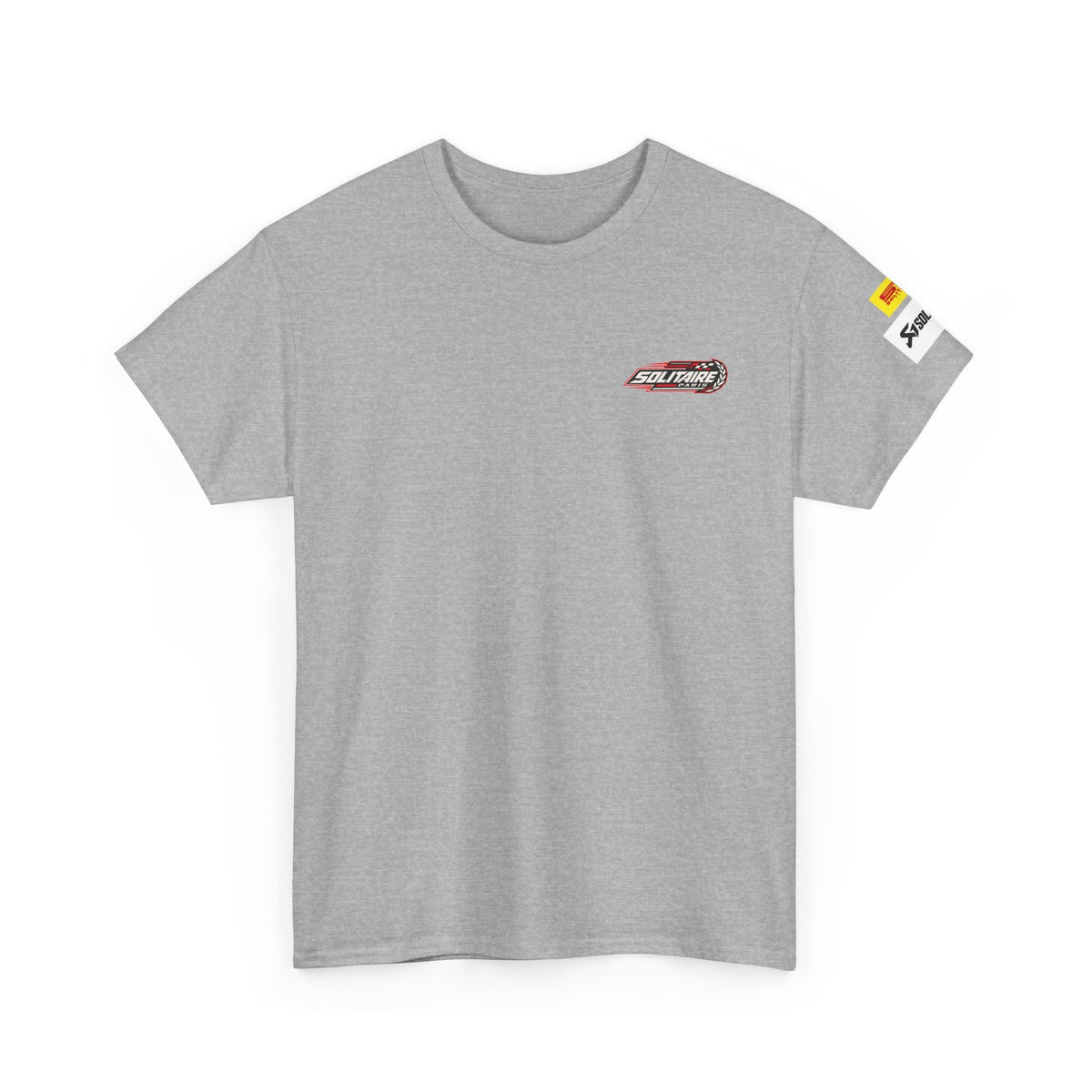 Grey premium unisex streetwear T-shirt with Solitaire Paris graphic logo on chest.
