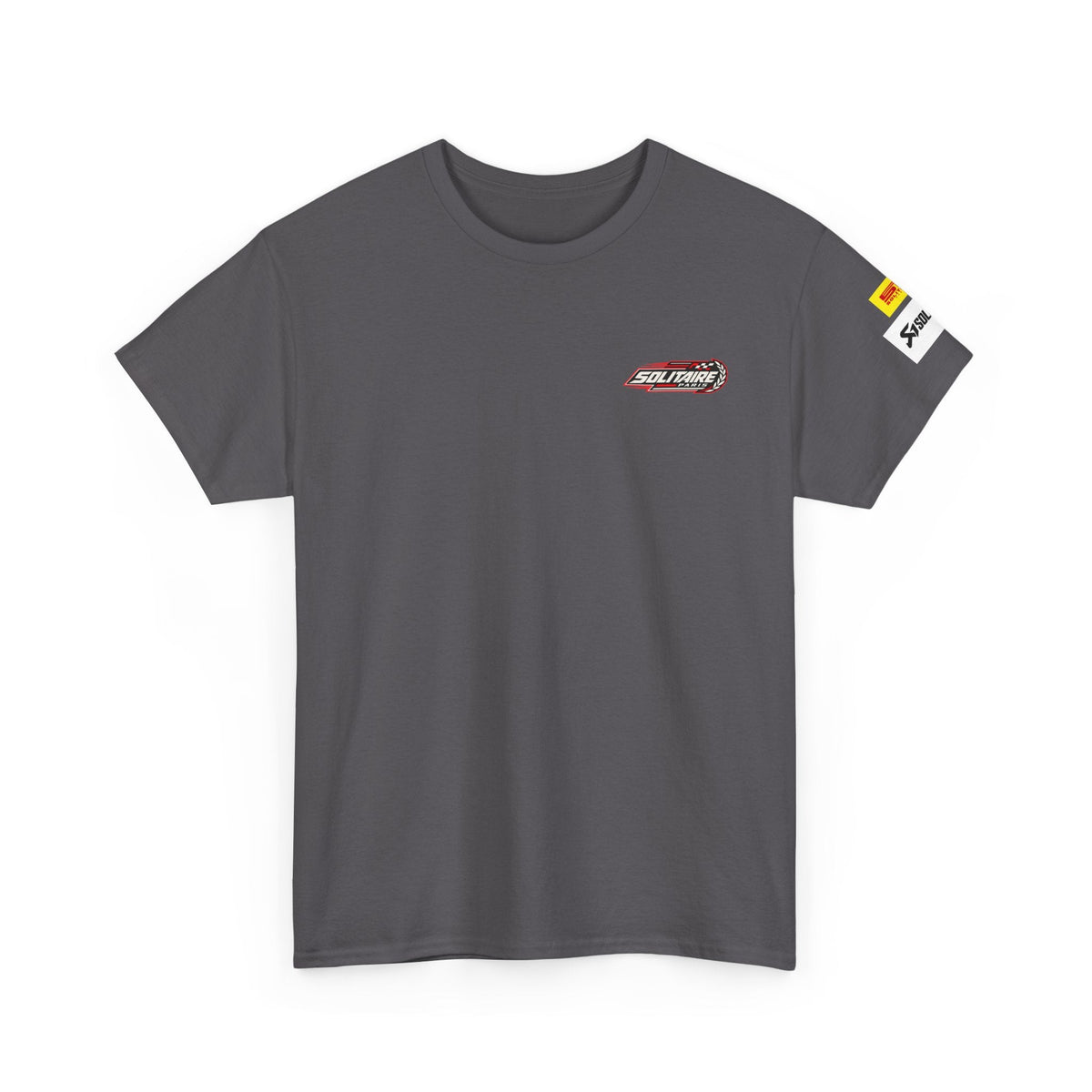 Charcoal grey premium unisex T-shirt with Solitaire Paris graphic logo on chest.